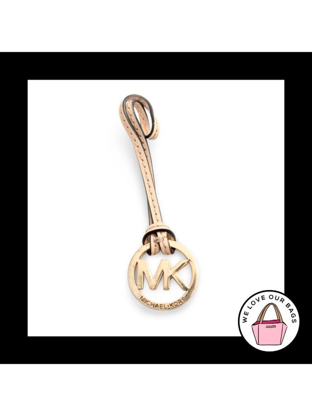 Small MICHAEL KORS Bag Charm Hang Tag Natural Tan Leather Strap Keychain Fob